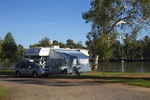 RV's enjoying the Murray River at the Robinvale Caravan Park, Victoria