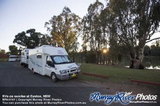 RVs on sunrise at Euston, NSW