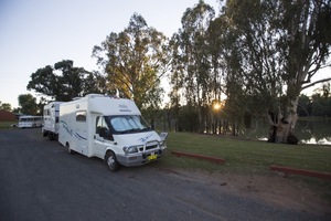 RVs on sunrise at Euston, NSW