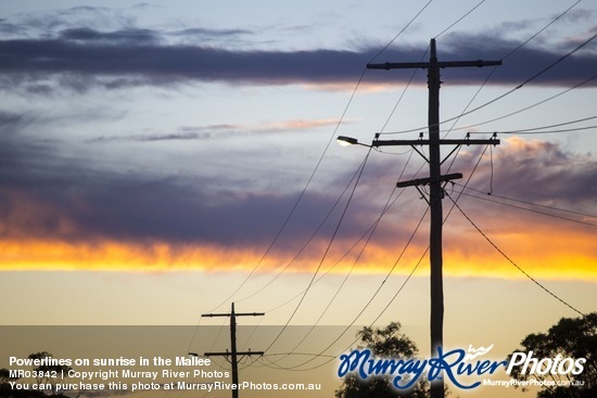 Powerlines on sunrise in the Mallee