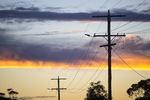 Powerlines on sunrise in the Mallee