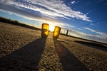 Beer bottles on sunrise near Ouyen salt pan