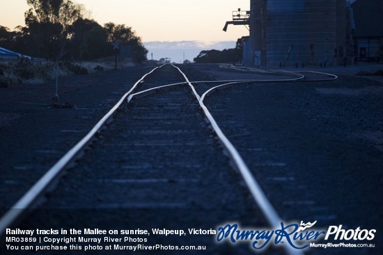 Railway tracks in the Mallee on sunrise, Walpeup, Victoria