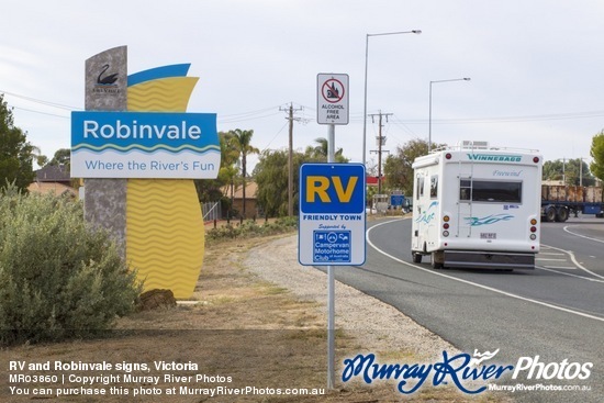 RV and Robinvale signs, Victoria