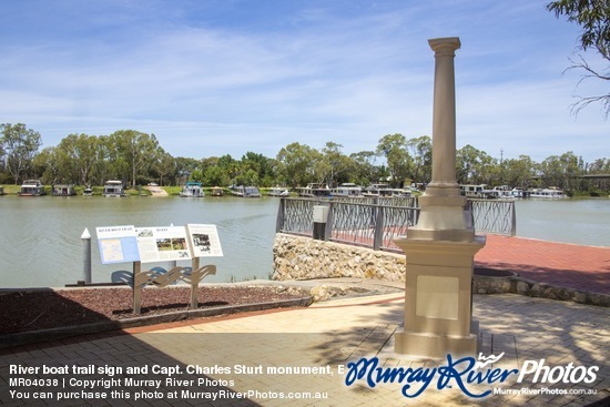 River boat trail sign and Capt. Charles Sturt monument, Berri