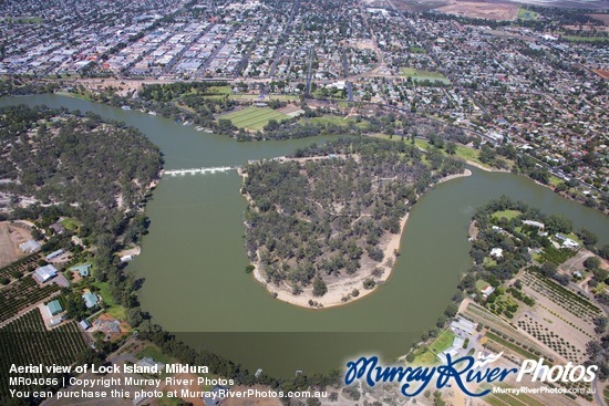 Aerial view of Lock Island, Mildura