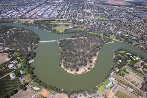 Aerial view of Lock Island, Mildura