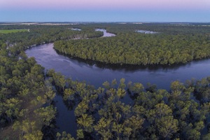 Dusk over the Murray River floods at Robinvale