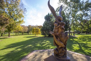 Cypress Wood Carving of Aboriginal and Indigenous animals, Barooga Botanic Gardens, NSW by Mark Rosenbrock