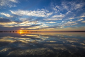 Reflection of Lake Bonney on sunset, Barmera